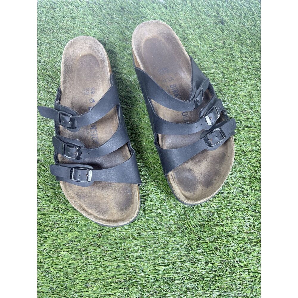 Birkenstock Florida 39 Size 8-8.5 Black Triple Strap Sandals